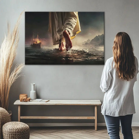 Find Peace in the Storm canvas, Christian décor featuring Jesus and scripture about trust and faith.