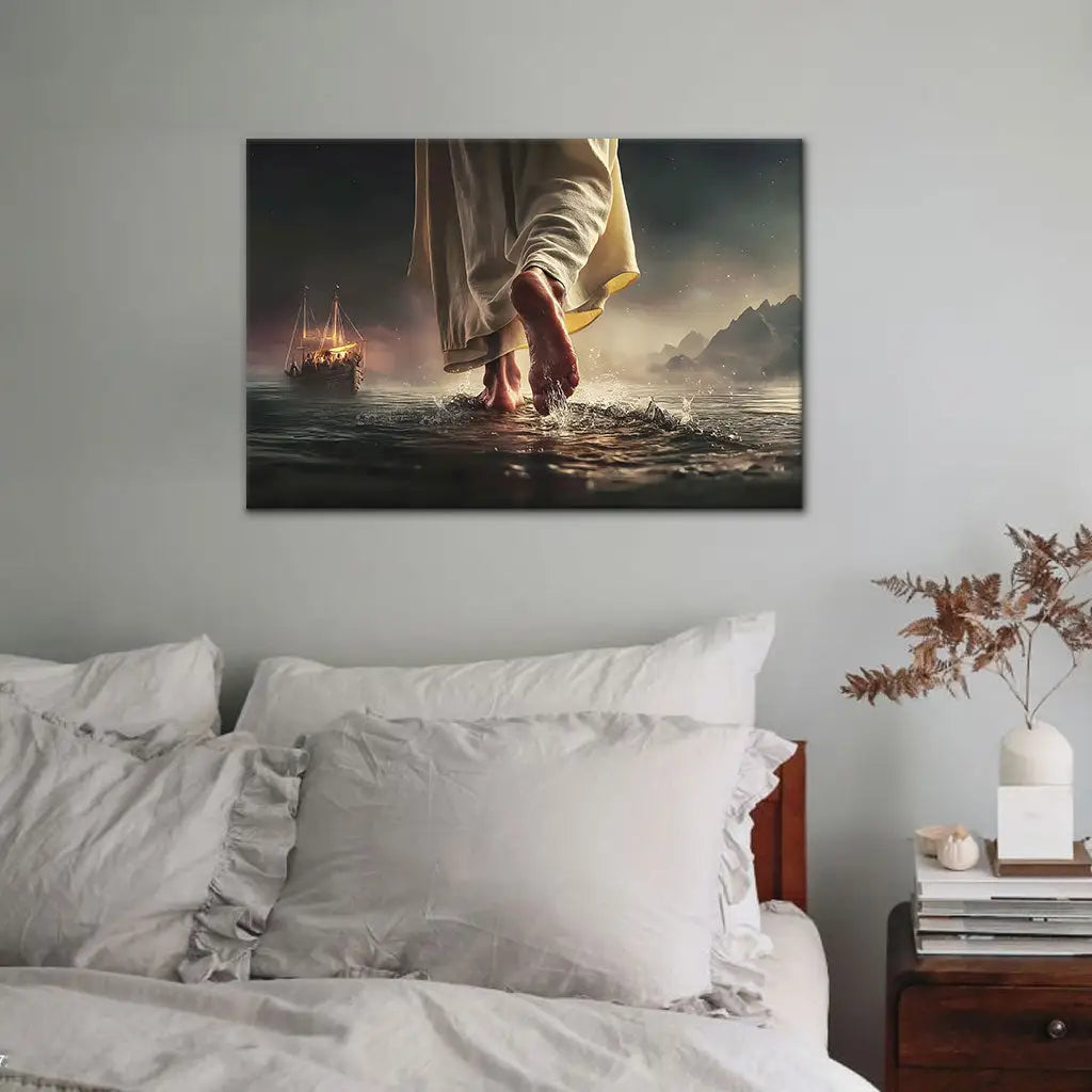 Find Peace in the Storm – Jesus Walking on Water Christian Wall Art Canvas
