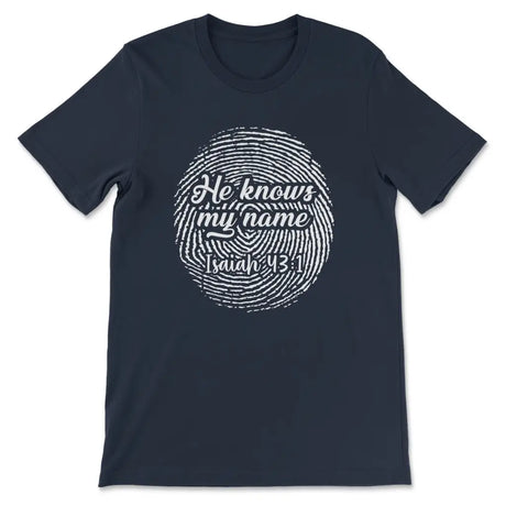 Fingerprint He knows my name Isaiah 43:1 Women’s t-shirt Navy / S