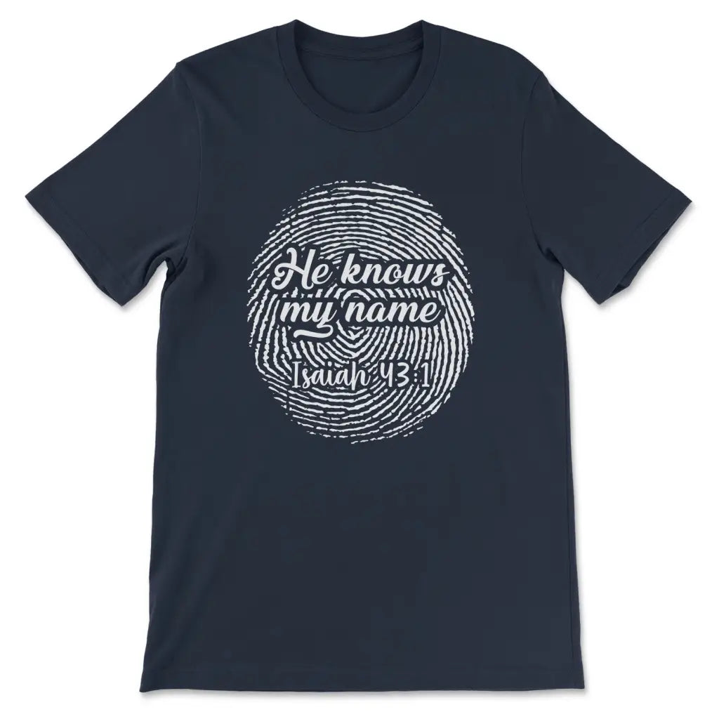 Fingerprint He knows my name Isaiah 43:1 Women’s t-shirt Navy / S