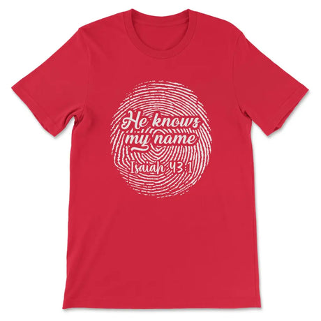 Fingerprint He knows my name Isaiah 43:1 Women’s t-shirt Red / S