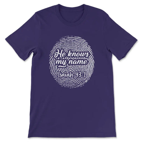 Fingerprint He knows my name Isaiah 43:1 Women’s t-shirt Team Purple / S