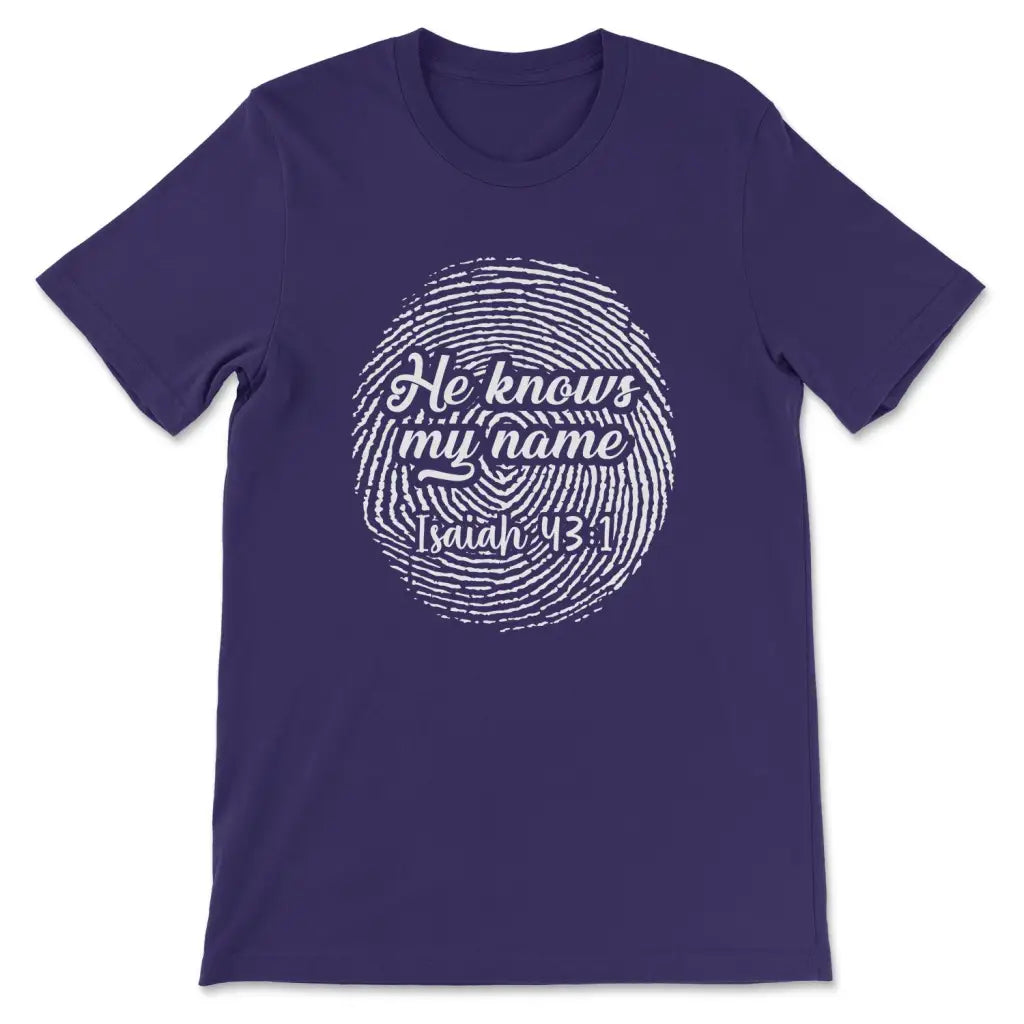 Fingerprint He knows my name Isaiah 43:1 Women’s t-shirt Team Purple / S