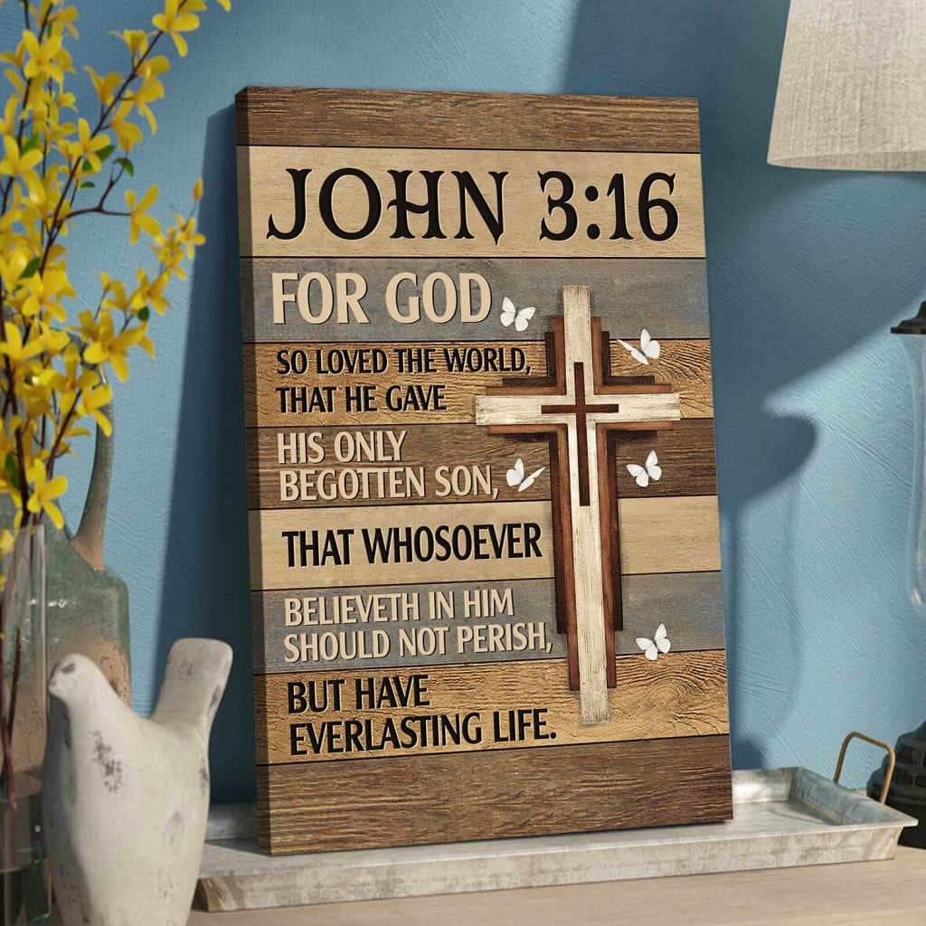 For God so loved the world John 3:16 Bible verse wall art canvas print