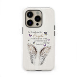 Christian phone case with Psalm 91:11 "For he shall give his angels charge over thee," ideal for faith-based gifts.