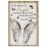 Psalm 91:11 KJV wall art with angel wings and butterflies, perfect Christian gift for faith-filled decor.