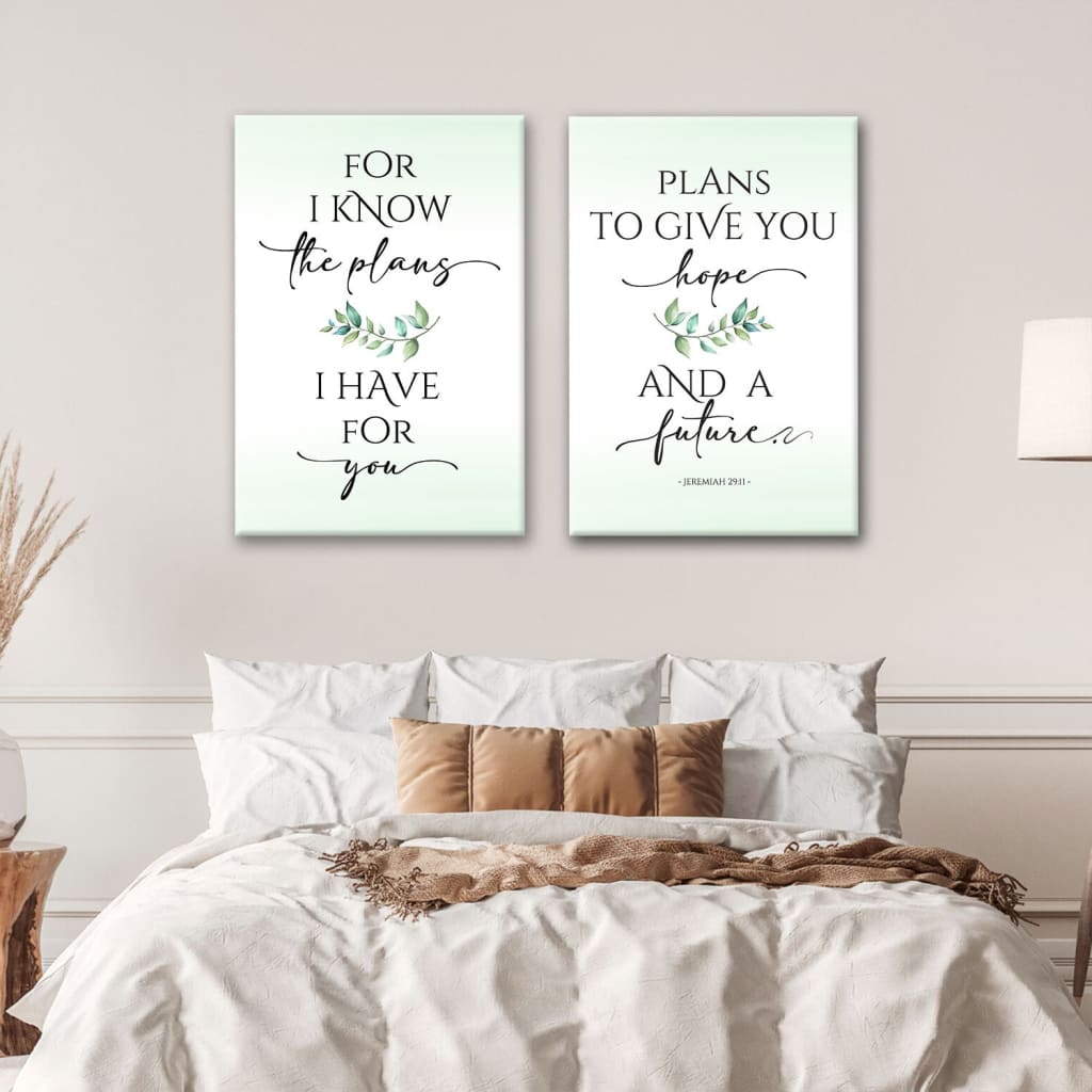 Bible verse wall decor, For I Know the Plans I Have for You 2 Panel Wall Art Canvas 2 panel (12 x 18 each)