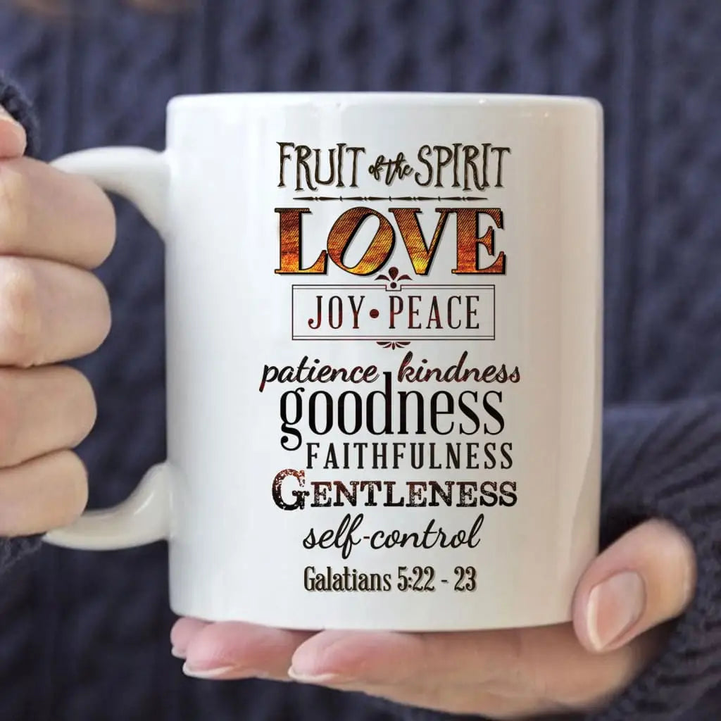 Fruit of the spirit Bible verse Christian coffee mug