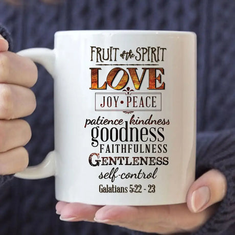 Fruit of the spirit Bible verse Christian coffee mug