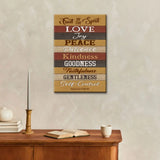 Bible verse canvas with Fruit of the Spirit, inspirational Christian décor for home, prayer room, or hallway.