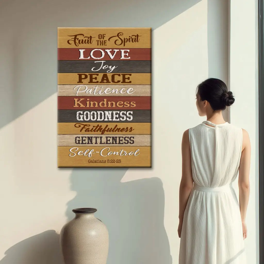 Christian wall art with Galatians 5:22–23, Fruit of the Spirit canvas, faith-based gift for hope and encouragement.