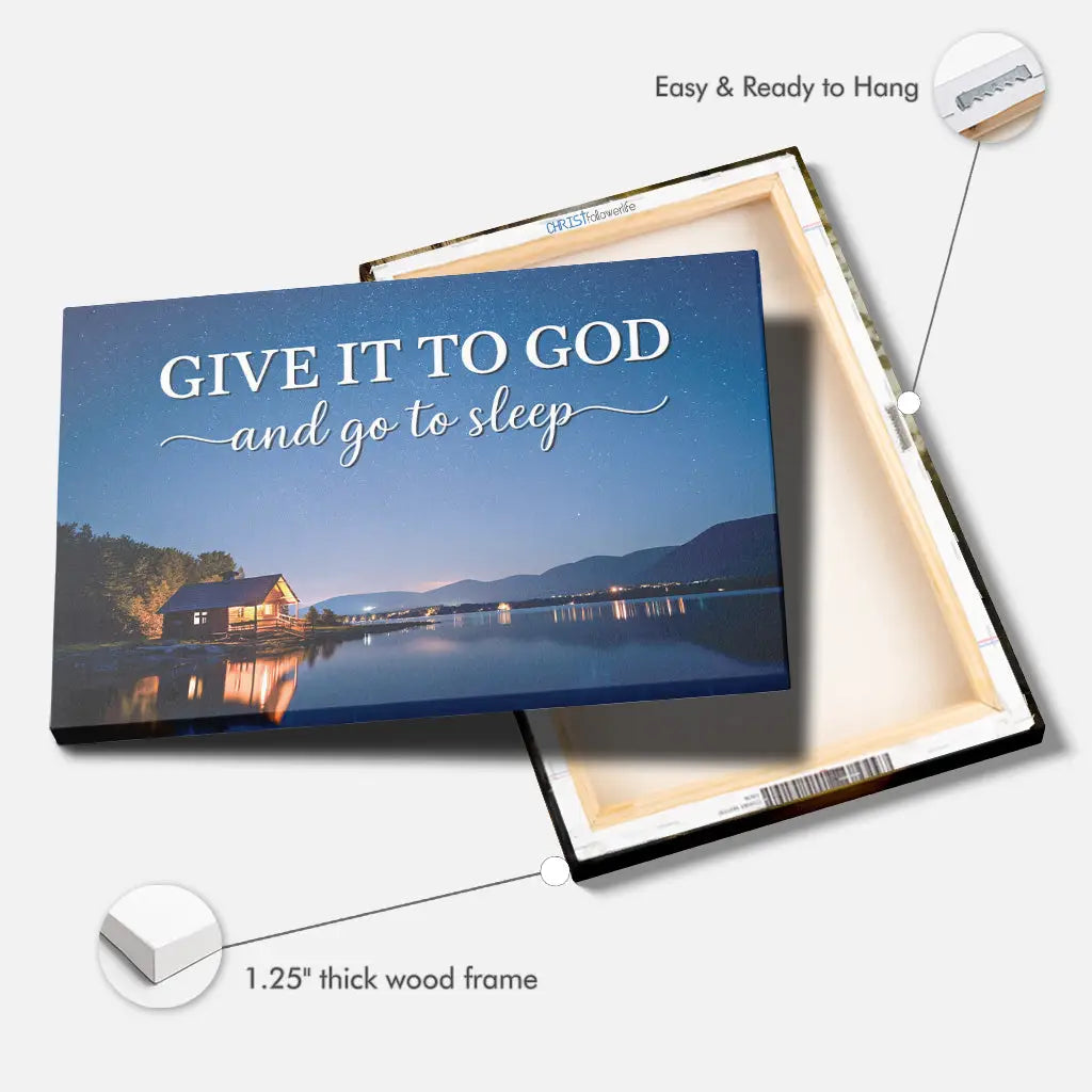 Christian wall art reminding believers to rest in God’s peace before sleep.