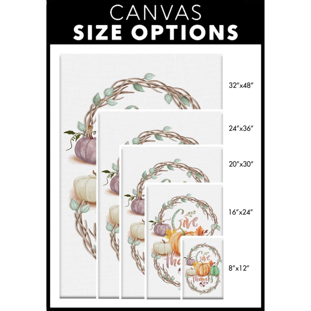 Give Thanks Fall Pumpkins Wall Art Canvas Size Options