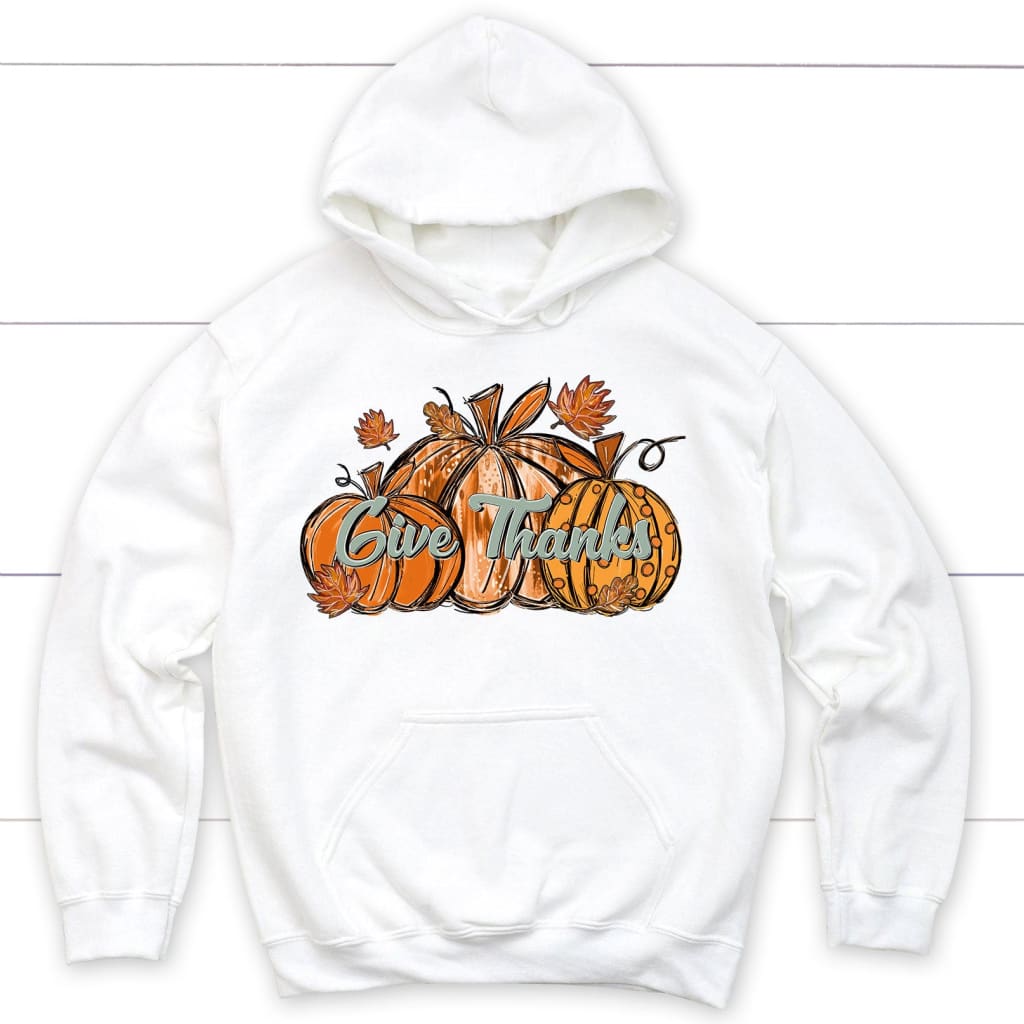 Give Thanks Pumpkin Fall Hoodie White / S