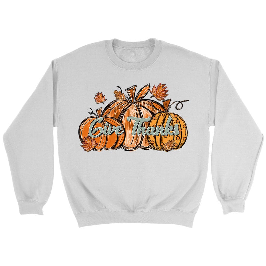 Give Thanks Pumpkin Fall Sweatshirt White / S