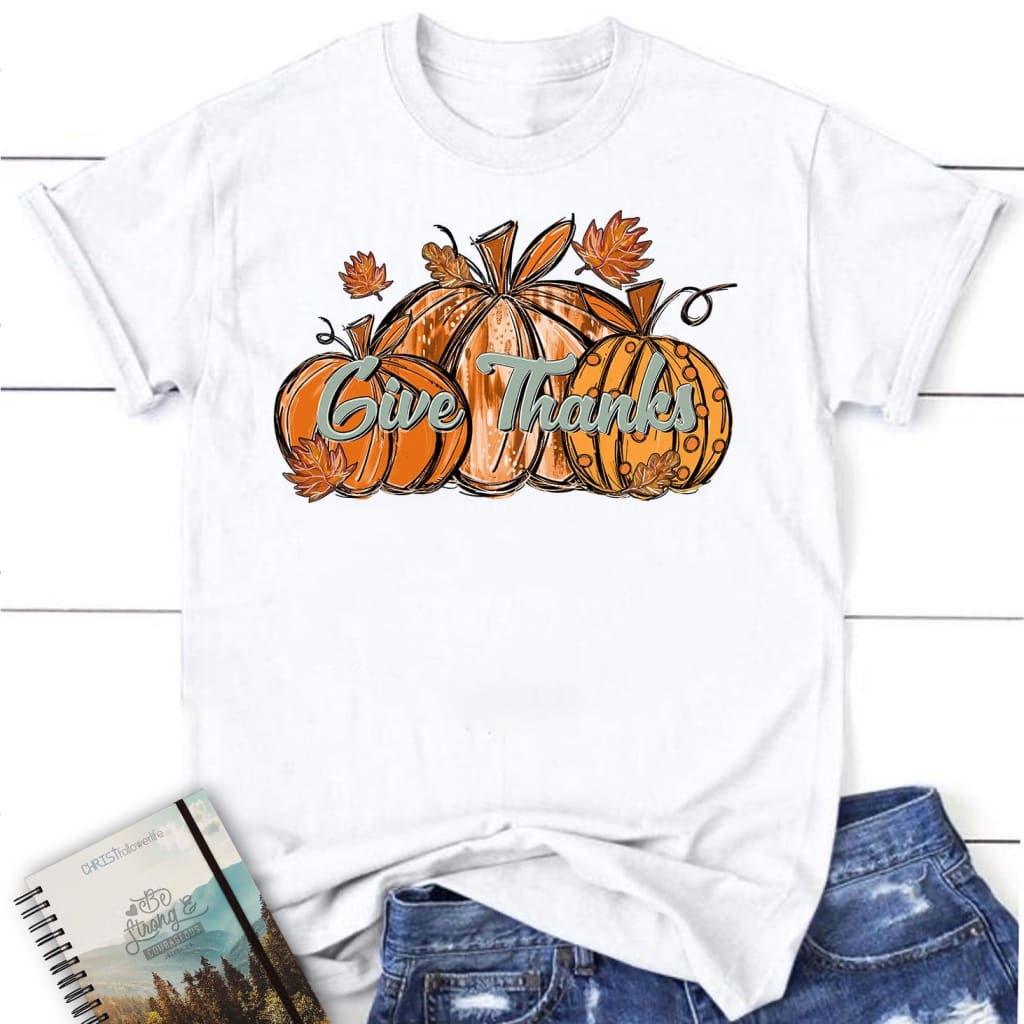 Give Thanks Pumpkin Fall Women’s T-shirt White / S