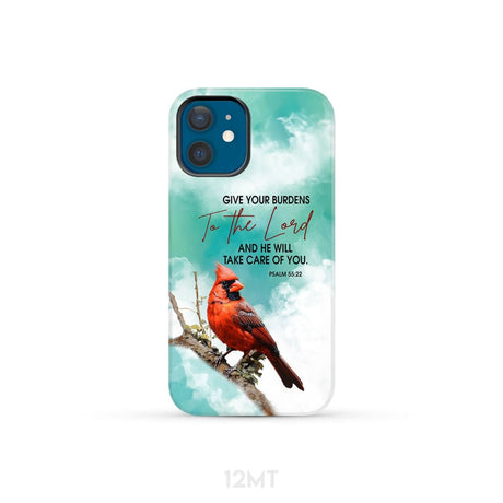 Give Your Burdens to the Lord Psalm 55:22 Cardinal Bird Phone Case iPhone 12 Mini / Tough