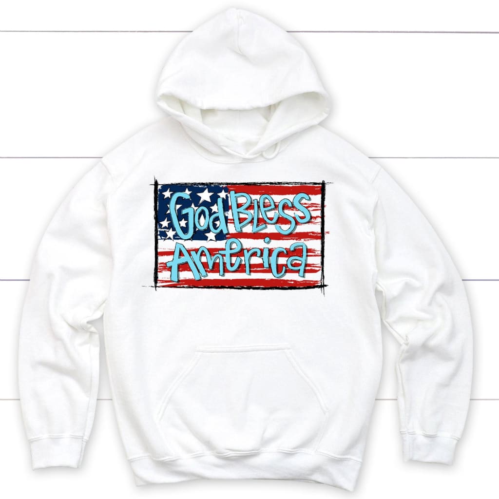 God Bless America Flag Hoodie White / S