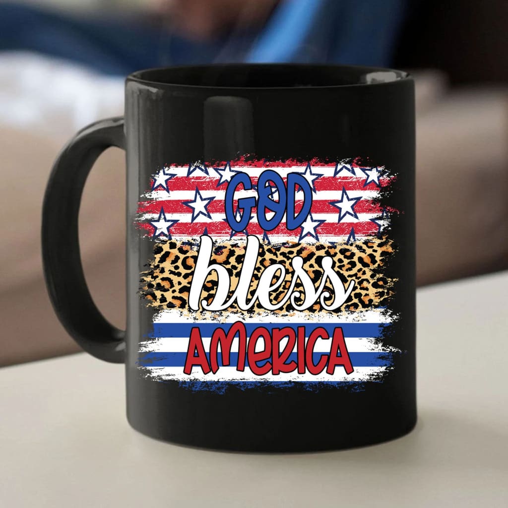 God Bless America Leopard Coffee Mug 11 oz