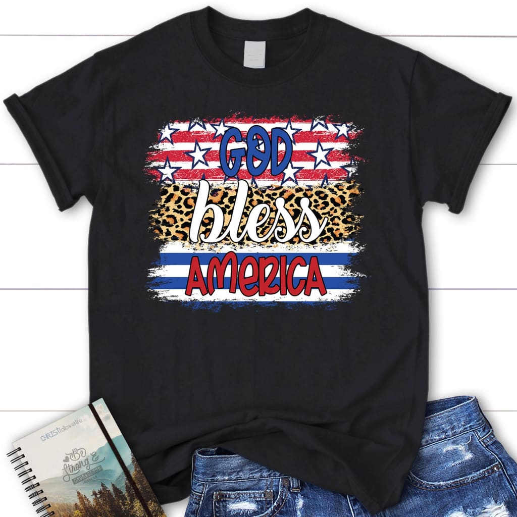 God Bless America Leopard Women’s T-shirt Black / S