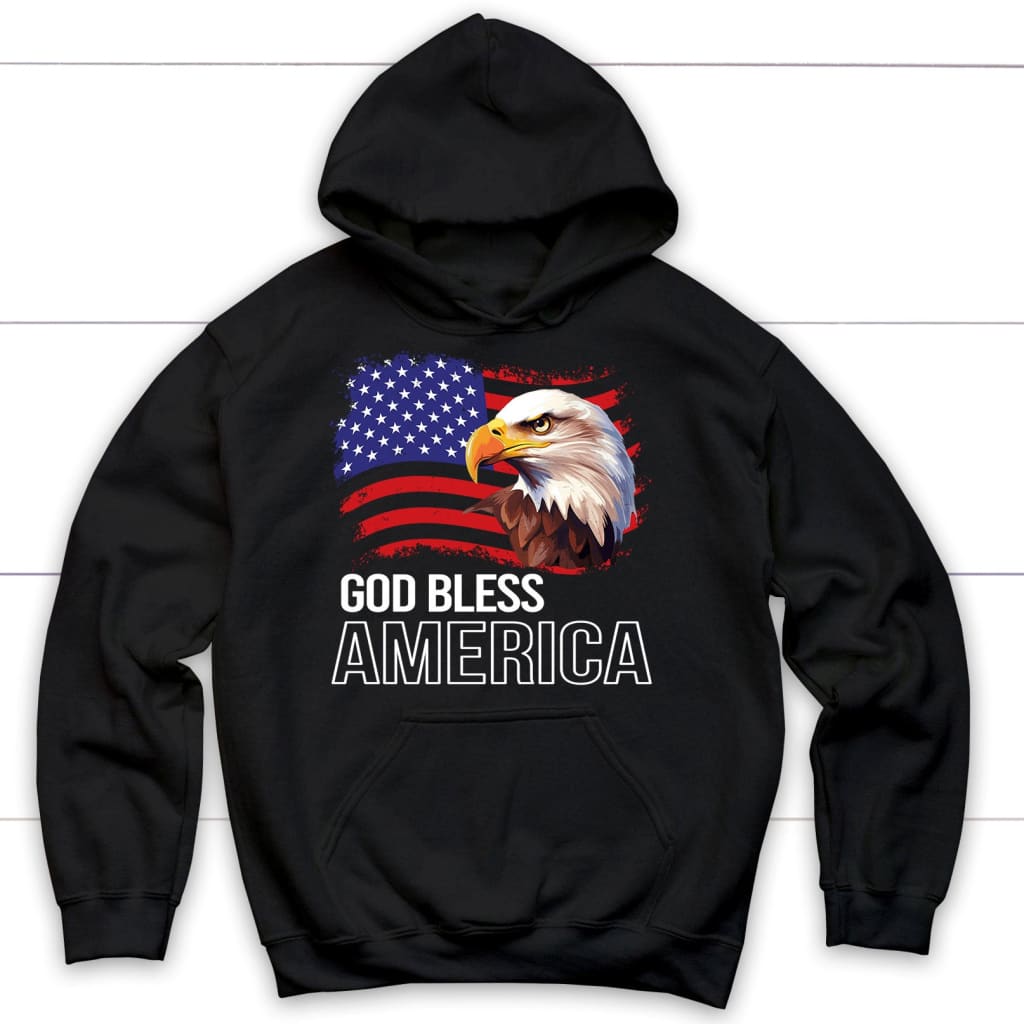 God Bless American Bald Eagle Flag Christian Hoodie Black / S