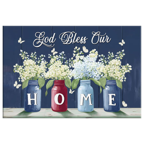 God Bless Our Home Butterflies and Flowers in Vases Wall Art Canvas