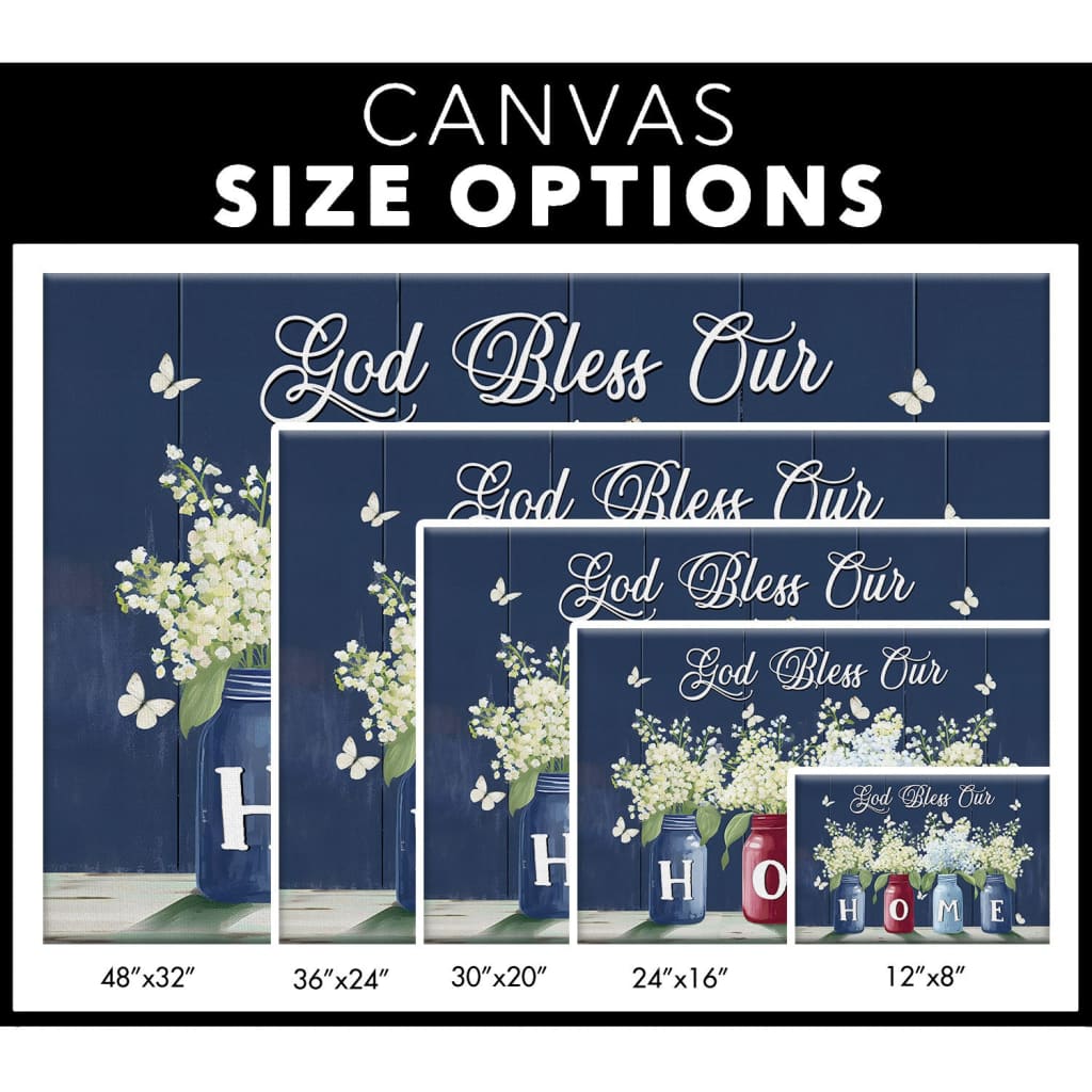 God Bless Our Home Butterflies and Flowers in Vases Wall Art Canvas
