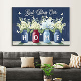 God Bless Our Home Butterflies and Flowers in Vases Wall Art Canvas