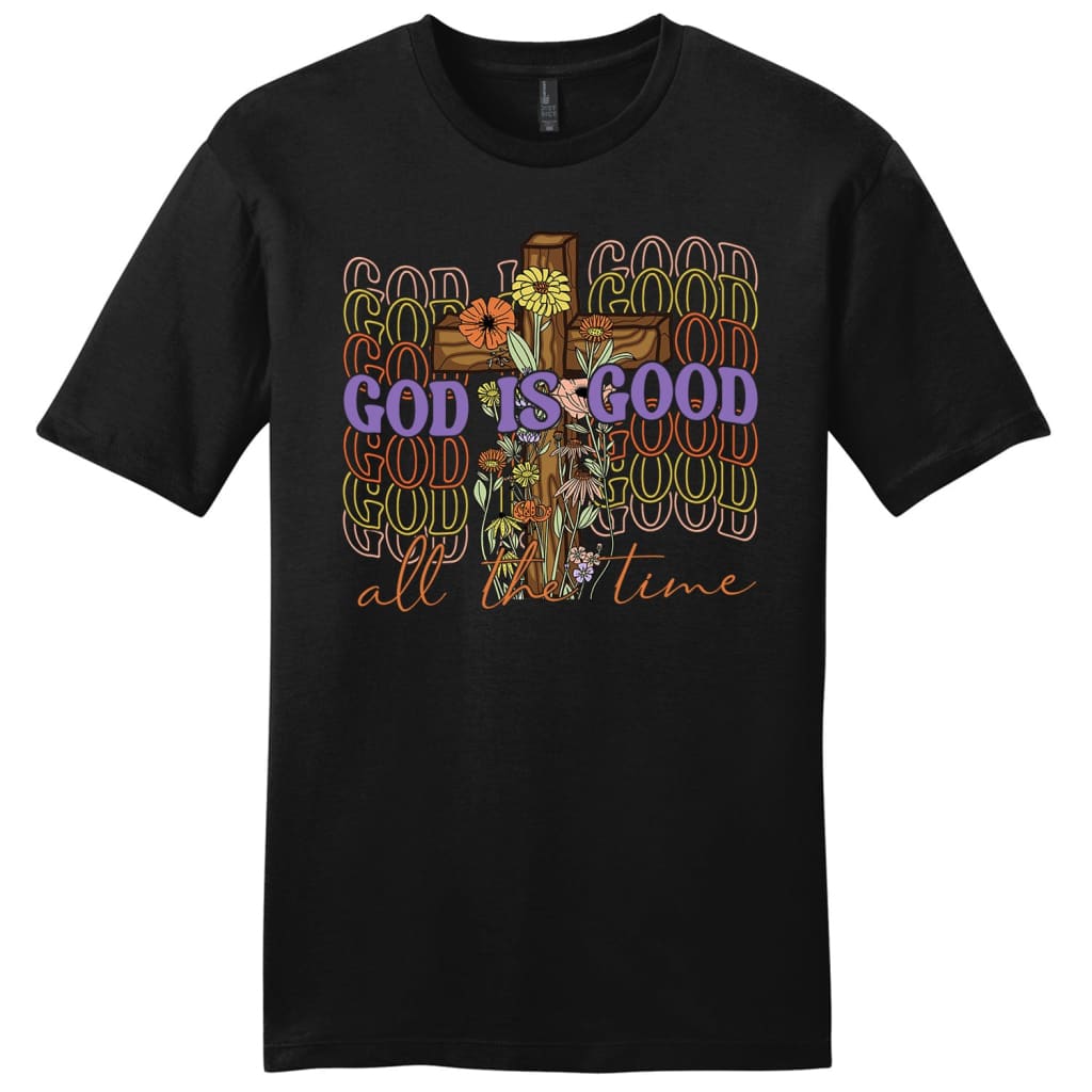 God is Good All the Time Cross With Flowers Men’s T-shirt Black / S