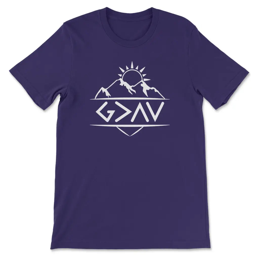 God is greater than the highs and the lows Christian t-shirt Team Purple / S
