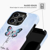 Phone case design highlighting "God is Within Her She Will Not Fall," decorated with a faith cross and butterfly.