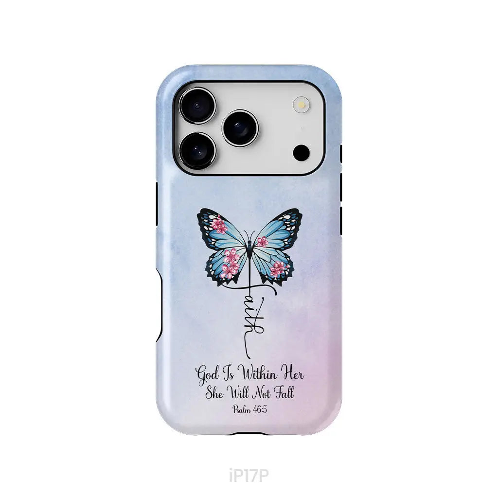 God is Within Her She Will Not Fall Faith Cross Butterfly Christian Phone Case iPhone 17 Pro / Tough Case