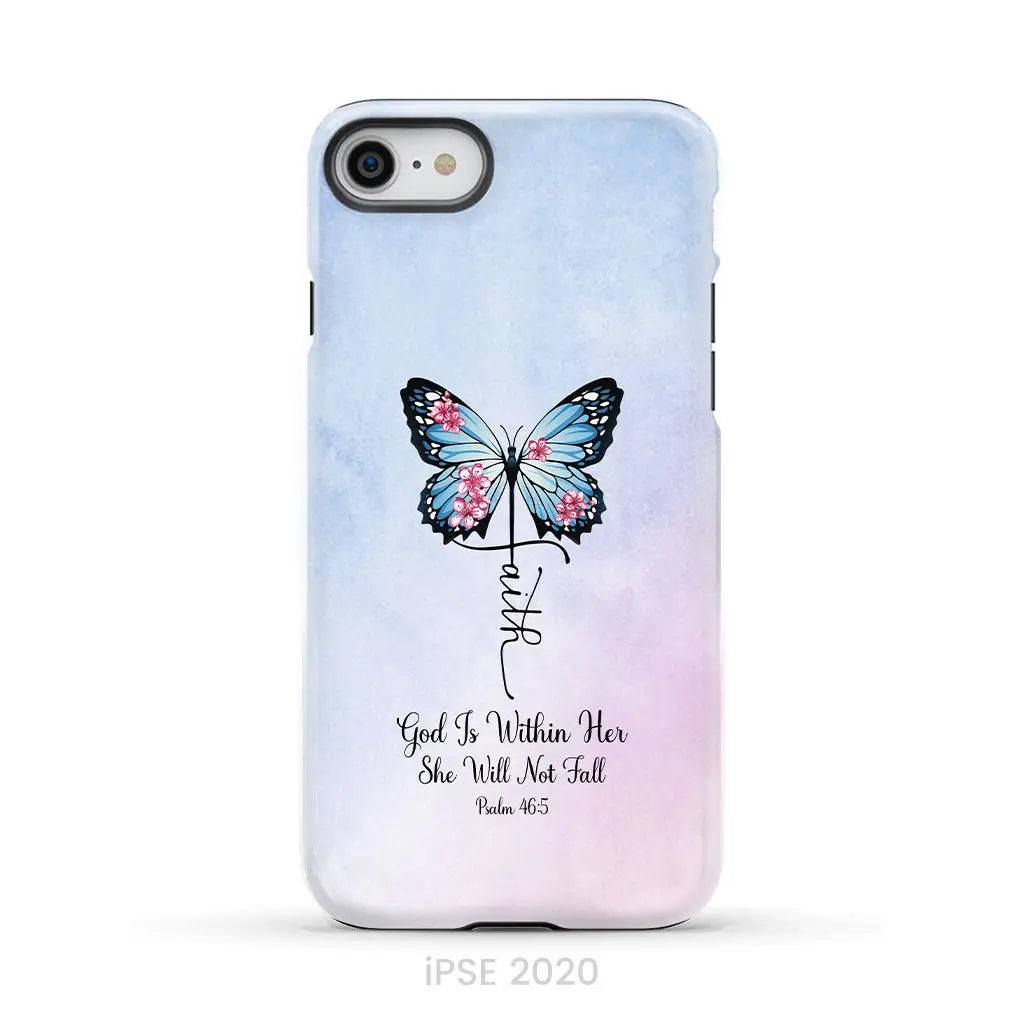 God is Within Her She Will Not Fall Faith Cross Butterfly Christian Phone Case iPhone SE 2020 / Tough Case