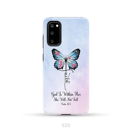 God is Within Her She Will Not Fall Faith Cross Butterfly Christian Phone Case Samsung Galaxy S24 Plus / Tough Case