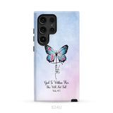 God is Within Her She Will Not Fall Faith Cross Butterfly Christian Phone Case Samsung Galaxy S24 Ultra / Tough Case