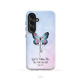God is Within Her She Will Not Fall Faith Cross Butterfly Christian Phone Case Samsung Galaxy S24 / Tough Case