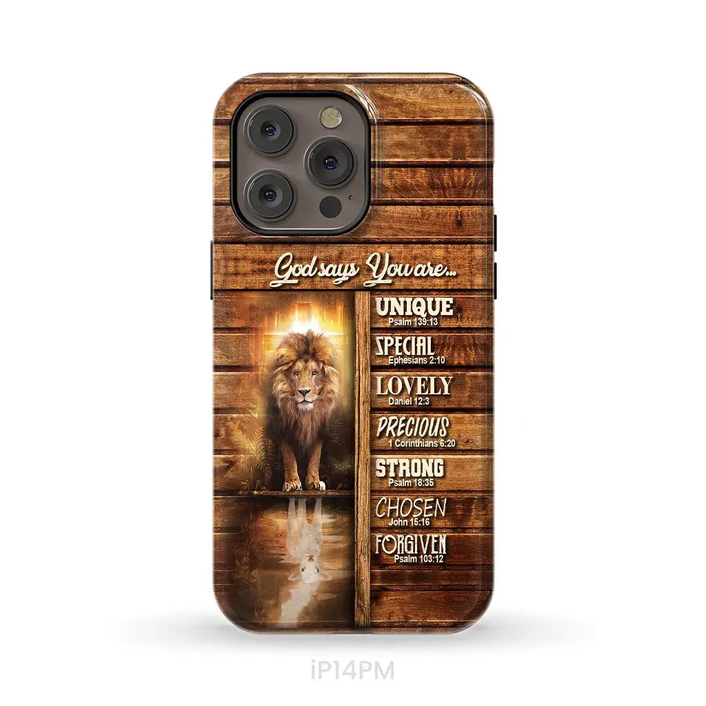 God says you are Lion and Lamb phone case - Christian phone cases iPhone 14 Pro Max / Tough Case