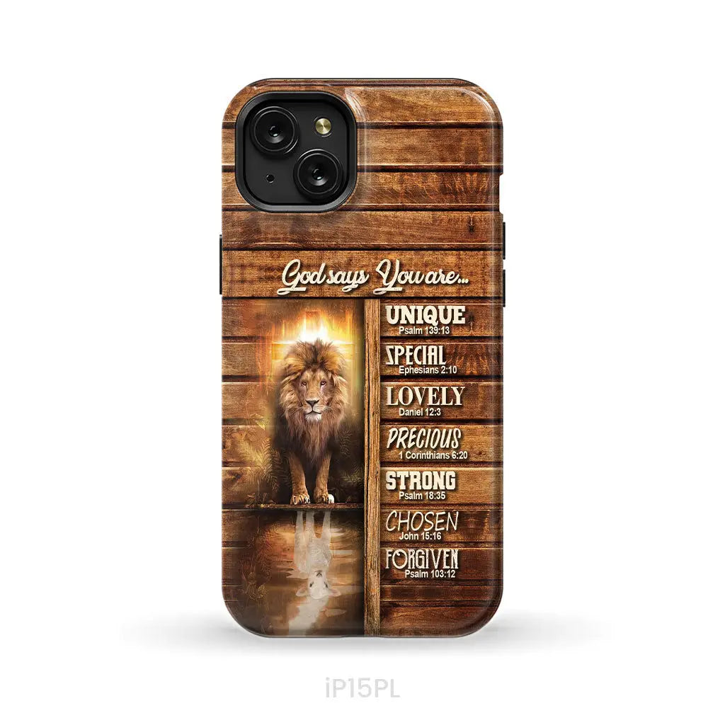 God says you are Lion and Lamb phone case - Christian phone cases iPhone 15 Plus / Tough Case