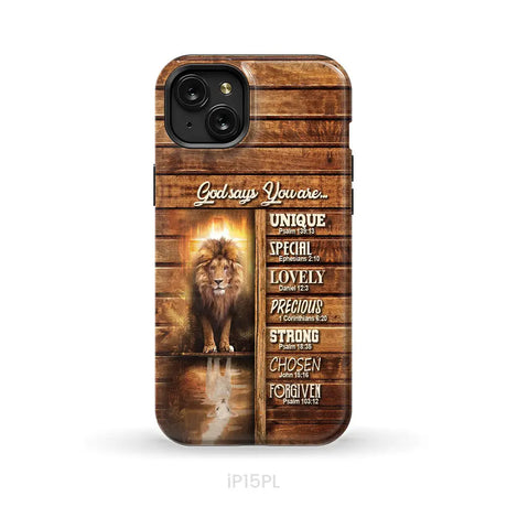 God says you are Lion and Lamb phone case - Christian phone cases iPhone 15 Plus / Tough Case