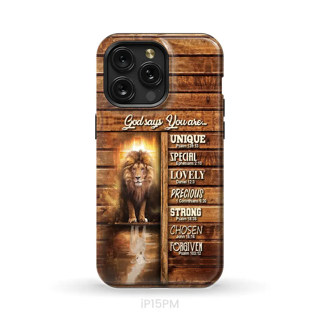 God says you are Lion and Lamb phone case - Christian phone cases iPhone 15 Pro Max / Tough Case