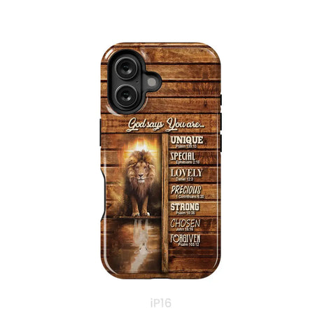 God says you are Lion and Lamb phone case - Christian phone cases iPhone 16 / Tough Case