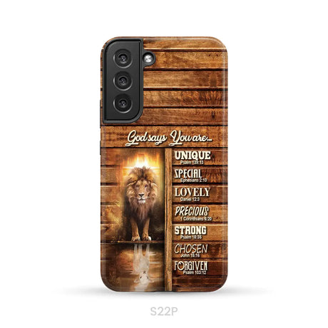 God says you are Lion and Lamb phone case - Christian phone cases Samsung Galaxy S22 Plus / Tough Case