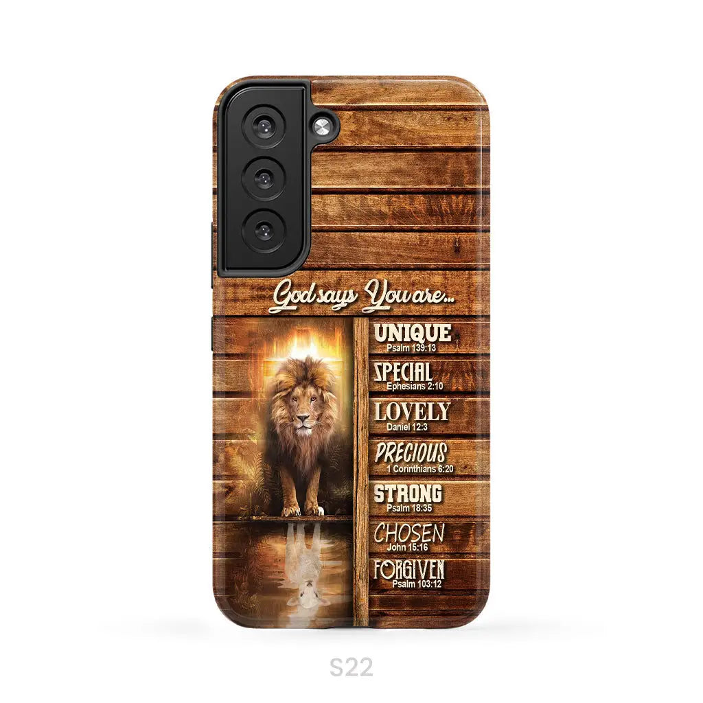 God says you are Lion and Lamb phone case - Christian phone cases Samsung Galaxy S22 / Tough Case