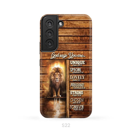 God says you are Lion and Lamb phone case - Christian phone cases Samsung Galaxy S22 / Tough Case
