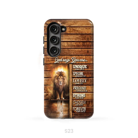God says you are Lion and Lamb phone case - Christian phone cases Samsung Galaxy S23 (Not for S23 FE) / Tough Case