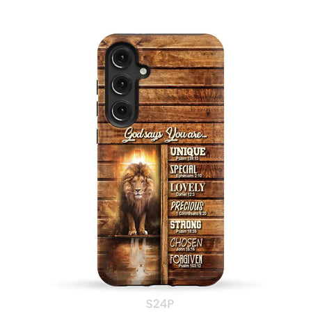 God says you are Lion and Lamb phone case - Christian phone cases Samsung Galaxy S24 Plus / Tough Case