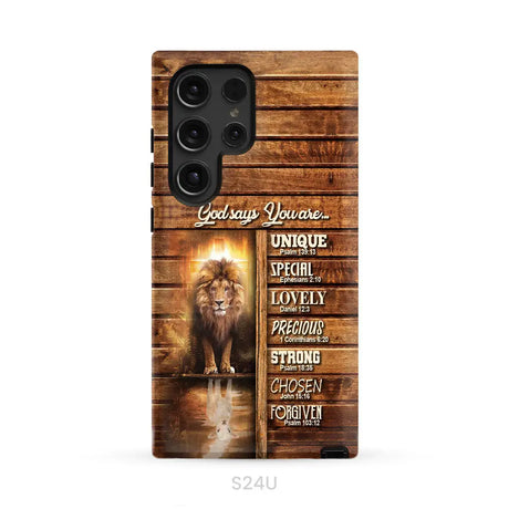 God says you are Lion and Lamb phone case - Christian phone cases Samsung Galaxy S24 Ultra / Tough Case
