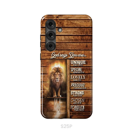 God says you are Lion and Lamb phone case - Christian phone cases Samsung Galaxy S25 Plus / Tough Case