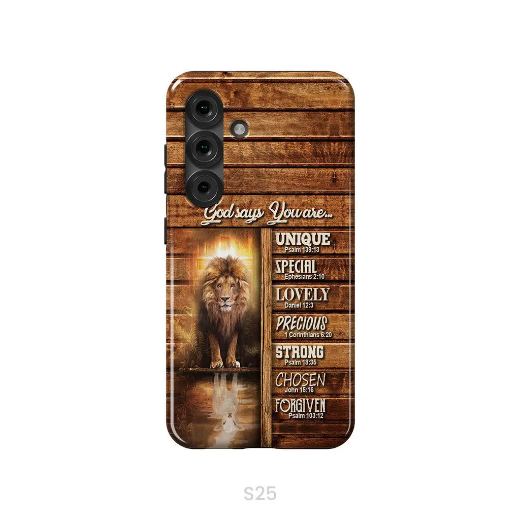 God says you are Lion and Lamb phone case - Christian phone cases Samsung Galaxy S25 / Tough Case