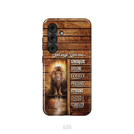 God says you are Lion and Lamb phone case - Christian phone cases Samsung Galaxy S25 / Tough Case